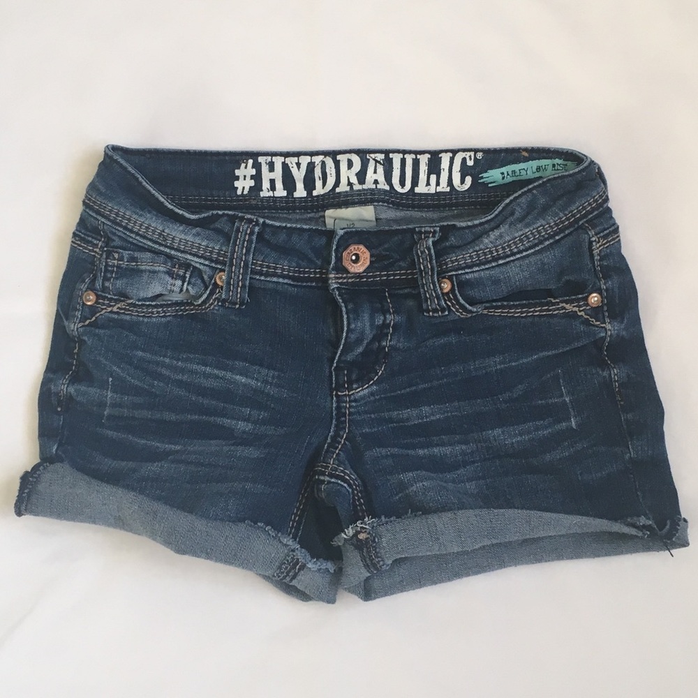 HYDRAULIC BLUE JEWELED CUTOFF JEAN SHORTS SIZE 1/2 - Picture 2 of 8
